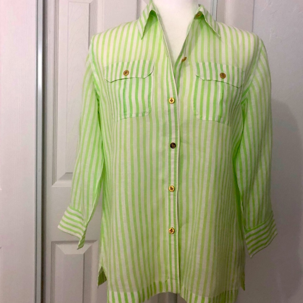 Ralph Lauren Apple Green Stripe Long Sleeve Polo